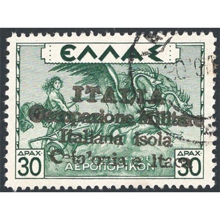 Cefalonia e Itaca Argostoli 1941 P.A. di Grecia 30 d. verde soprast. n° 21. Firm. Raybaudi Chia Cert. CiBaFil Cat. € 1.300 (U)