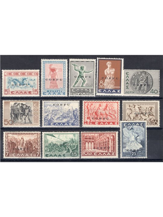 Corfù Occup. Militare Italiana 1941 Mitologica soprast. serie n° 19/31 Cert. Biondi Cat. € 1.400 (*)