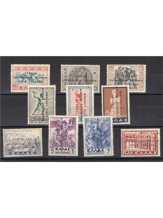 Occup. Militare Isola Leucade 1941 Francobolli di Grecia con soprast. "Italia Occupazione Militare Isola Leucade" in nero non em