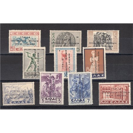 Occup. Militare Isola Leucade 1941 Francobolli di Grecia con soprast. "Italia Occupazione Militare Isola Leucade" in nero non em