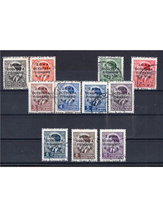 Zona Fiumano Kupa 1941 Francobolli di Jugoslavia Re Pietro soprast. serie n° 1/10 + 12 Cert. CiBaFil Cat. € 900 (U)