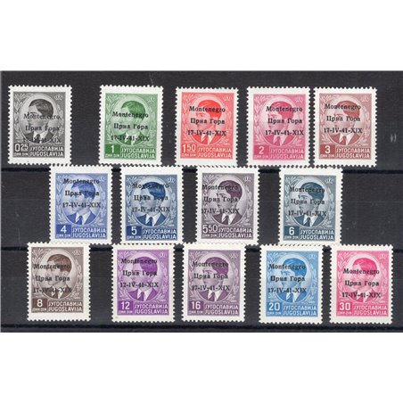 Montenegro 1942 Re Pietro con soprast. in cirillico e italiano “Montenegro 17 IV 41 XIX” serie n° 1/14 Cert. Cilio Cat. € 2.000 