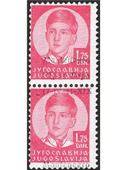 Montenegro 1942 Re Pietro 1,75 d. carminio in coppia con soprast. in verticale n° 14B Cert. CiBaFil Cert. Cilio Cat. € 1.200 (**