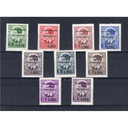 Montenegro 1942 overprint “Governatorato del Montenegro” series no. 40/48 Biondi certificate Cat. €2,000 (**)