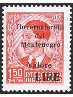 Montenegro 1942 King Peter 1.50 d. red key item of the series no. 41 CiBaFil cert. Biondi cert. Cat. €800 (**)