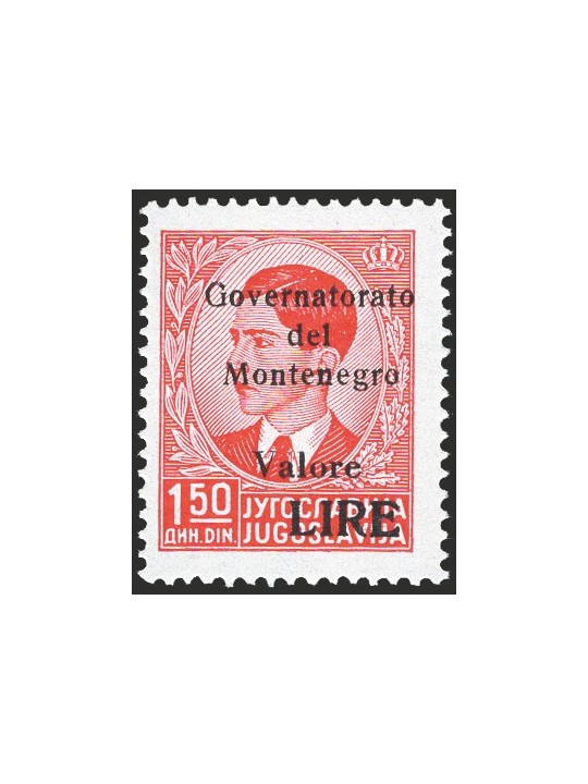 Montenegro 1942 King Peter 1.50 d. red key item of the series no. 41 CiBaFil cert. Biondi cert. Cat. €800 (**)