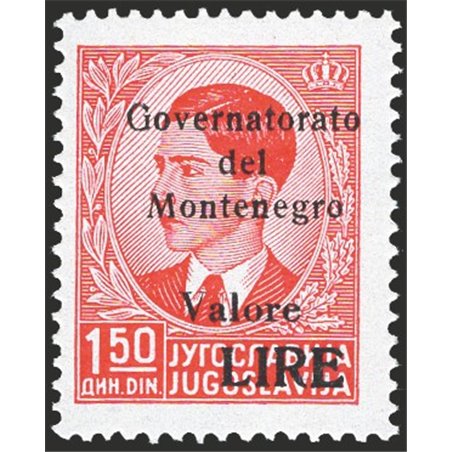 Montenegro 1942 Re Pietro 1,50 d. rosso pezzo chiave della serie n° 41 Cert. CiBaFil Cert. Biondi Cat. € 800 (**)