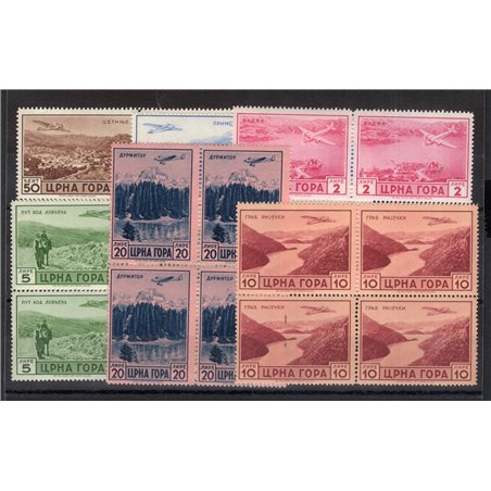 Montenegro 1943 P.A. ‘Serto della Montagna’ series nos. 26/31 in a block of four CiBaFil certificate Cat. € 1,000 (**)