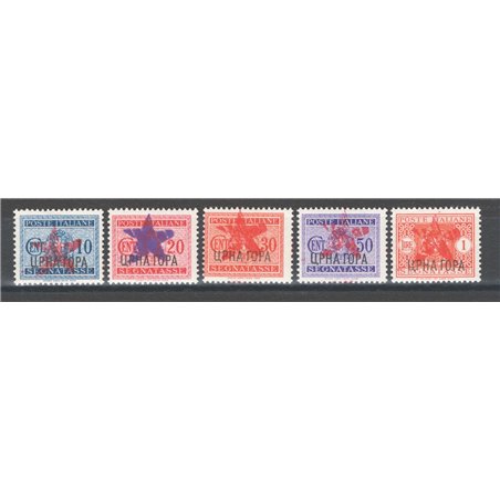Libero Montenegro Partigiani di Ivangrad 1943/44 Segnatasse di Montenegro con soprast. in rosso carminio o in violetto di una pi