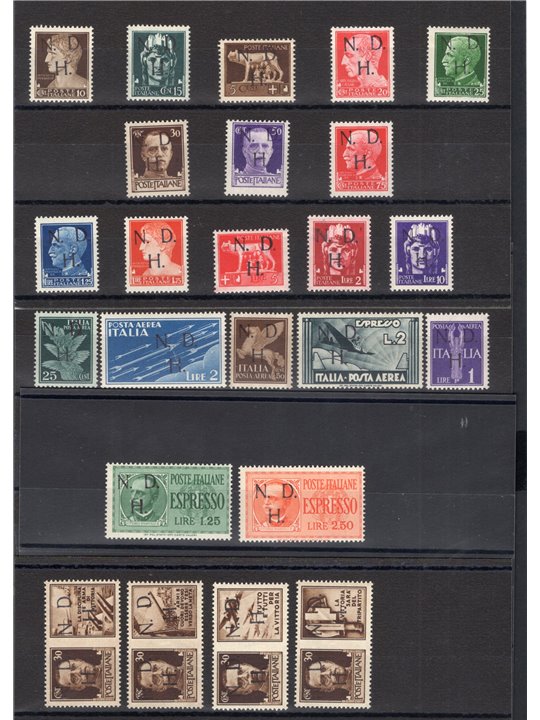 Yugoslavia Primosten 1944 Italian stamps overprinted with the Imperial Pegasus War propaganda and express overprints with hand-w