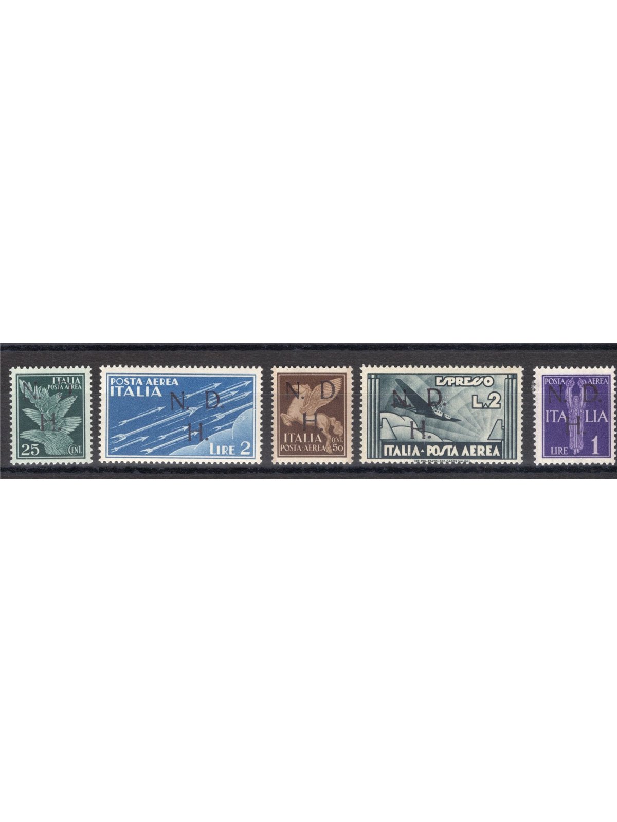 Jugoslavia Primosten 1944 P.A. Pegaso con soprast. a mano “N.D.H.” tiratura 20 serie CEI serie n° 14/18. Firm. Chia Cert. Biondi