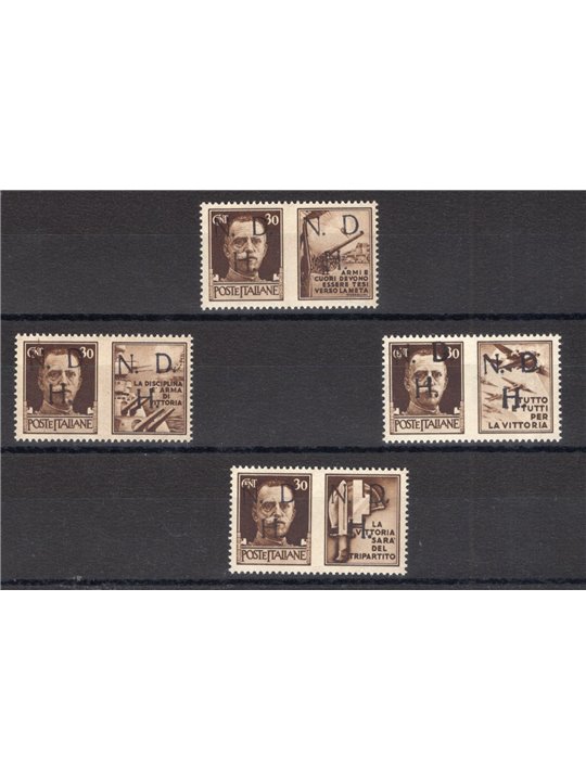 Jugoslavia Primosten 1944 Propaganda di Guerra la serie dei 30 c. con soprast. a mano "N.D.H." tiratura 20 serie CEI serie n° 19