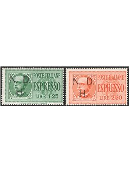 Yugoslavia Primosten 1944 Express stamps with hand-stamped overprint “N.D.H.” print run of 20 sets CEI series no. 23/24. Signed 