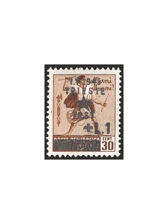Trieste Destroyed Monuments overprint 1 £ on 30 c. brown and 10 £ on 30 c. with crown watermark no. 12/13. Signed Raybaudi Chia 