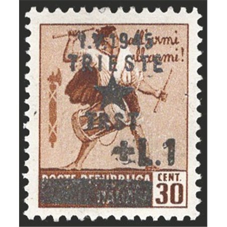 Trieste Destroyed Monuments overprint 1 £ on 30 c. brown and 10 £ on 30 c. with crown watermark no. 12/13. Signed Raybaudi Chia 
