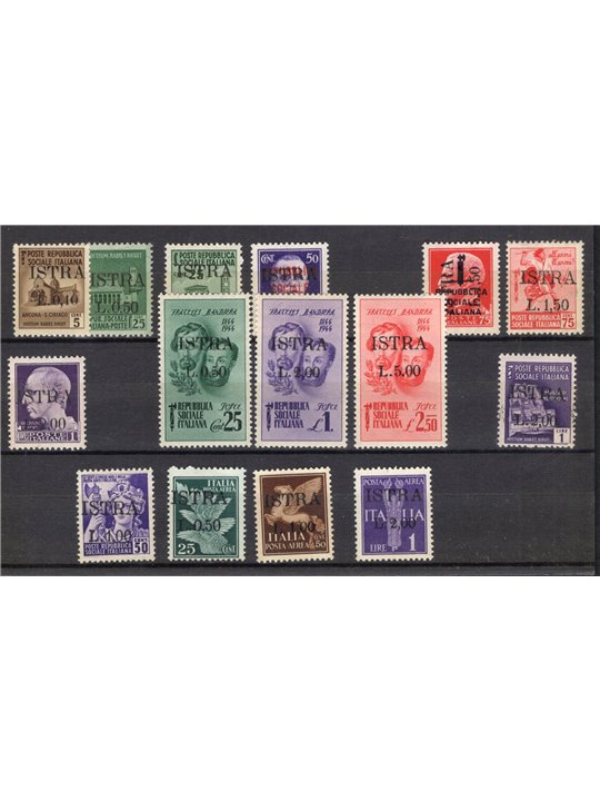Istria (Pola) 1945 Soprast. "Istra" serie n° 22/36 Cert. Cilio Cat. € 1.000 (**)