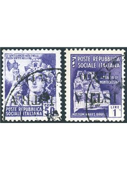 Istria (Pula) 1945 Destroyed Monuments 1 £ on 50 c. + 2 £ on 1 £ with inverted overprint no. 26a+30a certificate Biondi Cat. €60