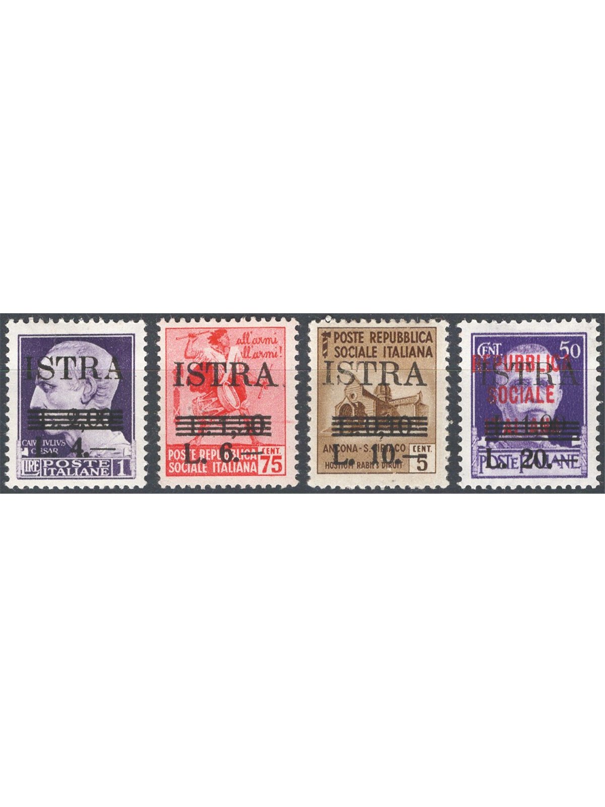 Istria (Pola) 1945 Soprast. serie n° 37/40 Cat. € 70 (*)