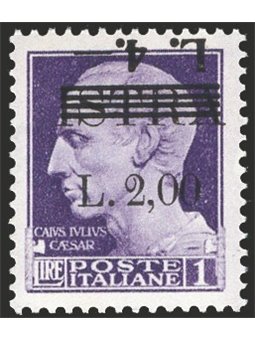 Istria (Pola) 1945 Imperiale L. 4 su L. 2 su L. 1 violetto soprast. con la seconda soprast. 4 L. capovolta e fortemente spostata