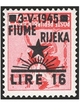 Fiume 1946 Tamburino 16 £ su 75 c. rosa carminio senza filigrana con soprast. dell'occupazione n° 21 Cert. CiBaFil Cat. € 400 (*