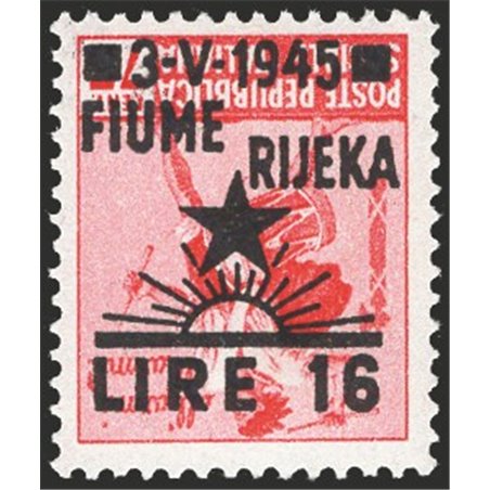 Rijeka 1946 Tamburino 16 £ on 75 c. carmine pink watermark-free with occupation overprint no. 21 CiBaFil Cert. Cat. € 400 (** )