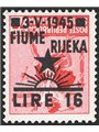 Fiume 1946 Tamburino 16 £ su 75 c. rosa carminio senza filigrana con soprast. dell'occupazione n° 21 Cert. CiBaFil Cat. € 400 (*