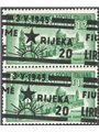 Rijeka 1945 Destroyed Monuments Express 1.25 £ in a vertical pair with an oblique and heavily left-shifted ‘Occupation’ overprin