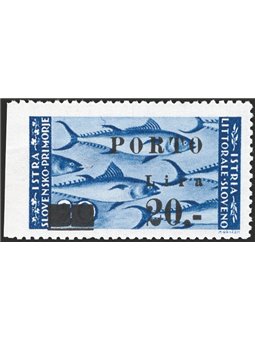 Istria and the Slovenian Littoral 1946 Pictorial postmark 20 £ light blue overprint undentilated on the left and a second underl