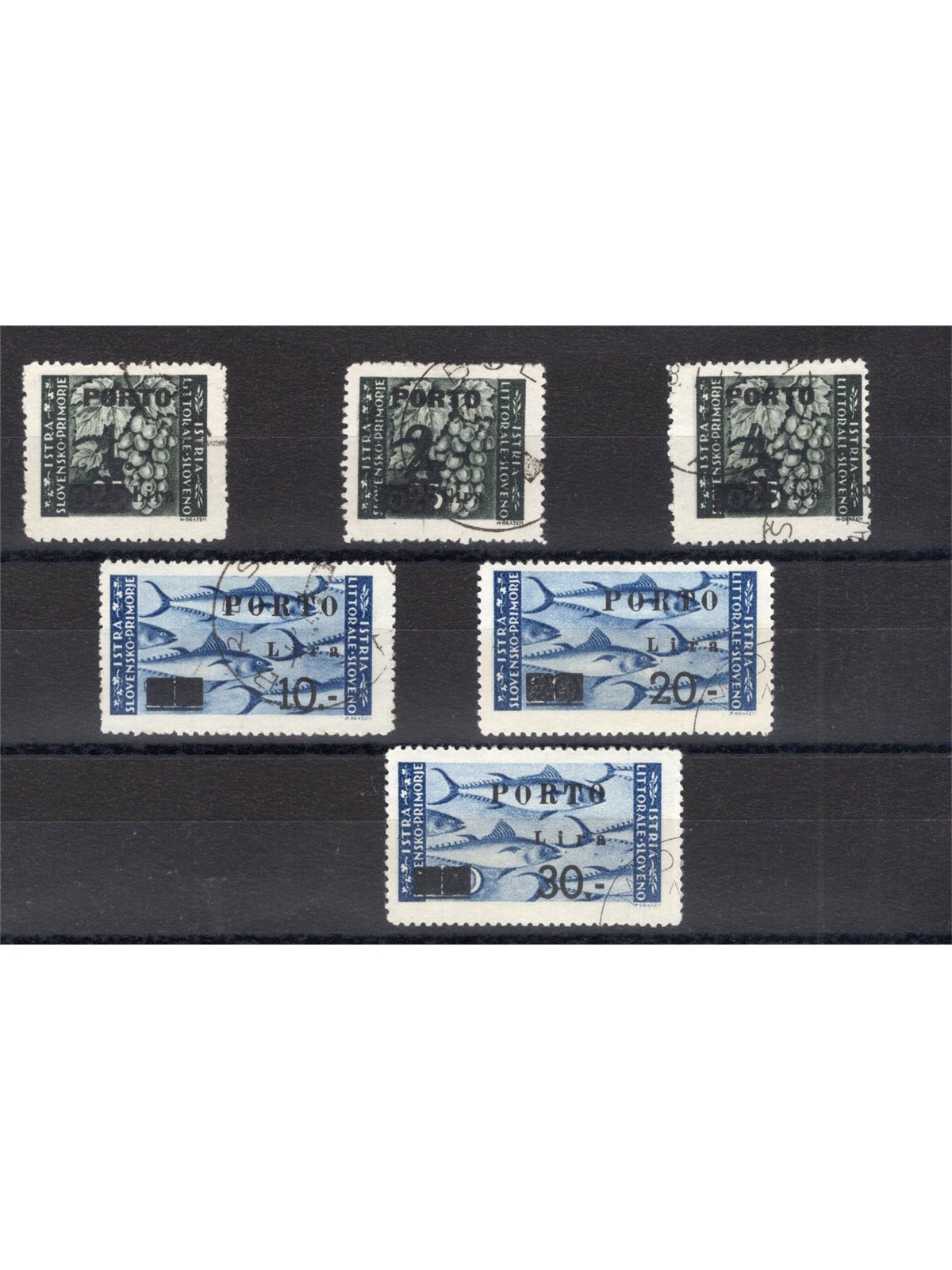 Istria and the Slovenian Littoral 1946 Postmark with overprint in small type series no. 14B/19B CiBaFil Certificate Glue Cat. €6