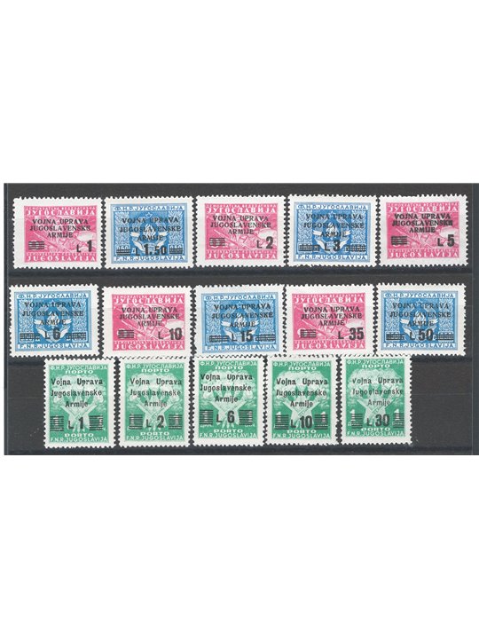 Litorale Sloveno (Ammin. Militare Jugoslava) 1947 Soprast. la serie completa serie n° 67/76 + St. 20/24 Cat. € 78 (**)
