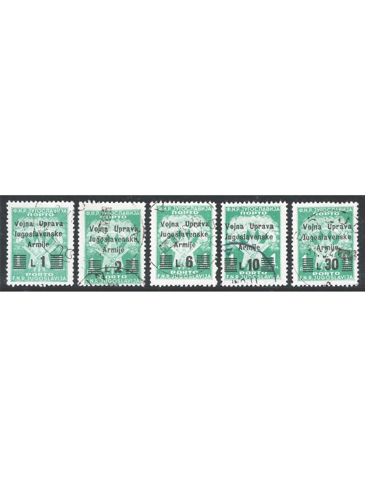 Slovenian Littoral (Yugoslav Military Administration) 1947 Overprinted revenue stamp series nos. 20/24 Cat. €150 (U)