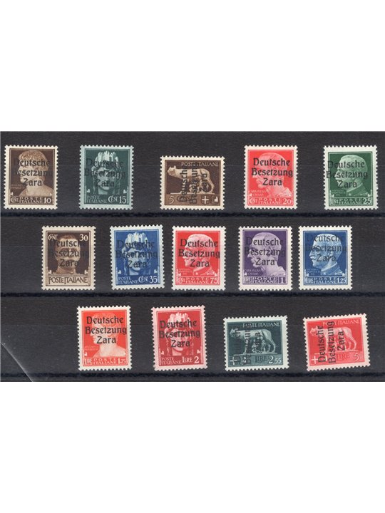 Zara 1943 Imperiale soprast. la serie senza gli alti valori serie n° 1/13 + 15 Cert. CiBaFil Cat. € 4.000 (**)