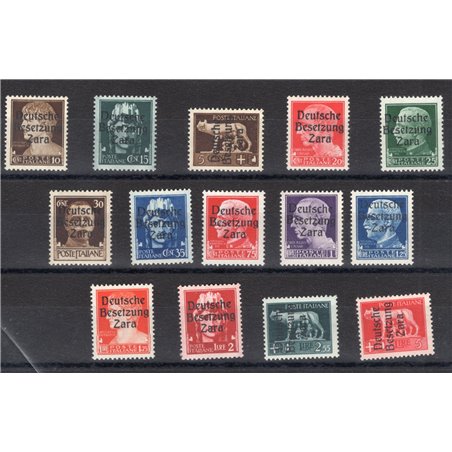 Zara 1943 Imperiale soprast. la serie senza gli alti valori serie n° 1/13 + 15 Cert. CiBaFil Cat. € 4.000 (**)
