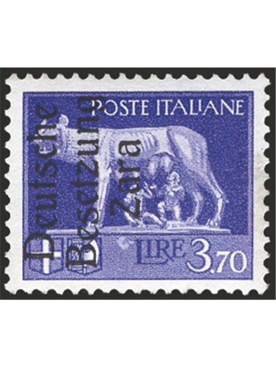 Zara 1943 Imperiale 3,70 £ violetto con soprast. dell'occupazione n° 14. Timbrino Ludin BPP Cert. CiBaFil Cat. € 15.000 (**)