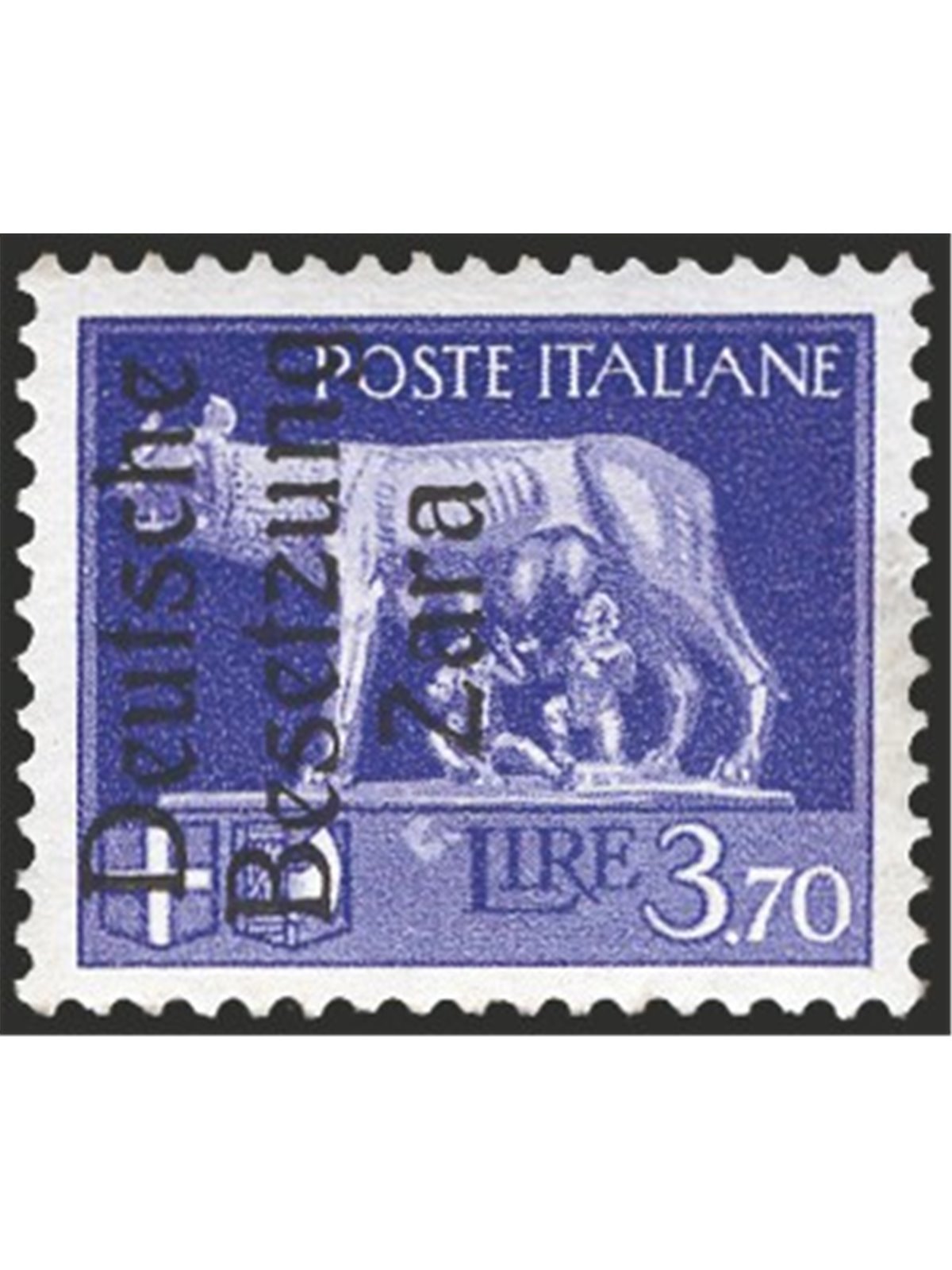 Zara 1943 Imperial 3.70 £ violet with occupation overprint no. 14. Ludin BPP postmark. CiBaFil certified. Cat. €15,000 (**)