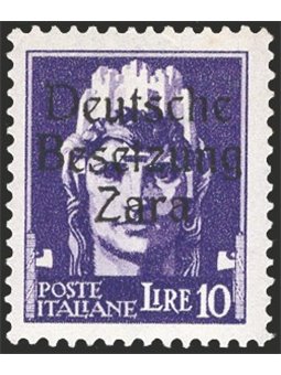 Zara 1 943 Imperial 10 £ violet with Occupation overprint No. 14. Ludin BPP stamp. CiBaFil Cert. Cat. €5,000 (**)
