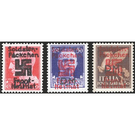 Egeo Salonicco 1944 Franchigia militare 20 c. + 50 c. P.A. 50 c. con soprast. dell'occupazione su fondo latteo serie n° 1/3 **