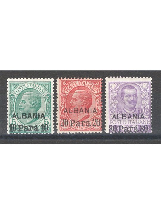 Levante Albania 1907 Soprast. serie n° 7/9 Cert. CiBaFil Cat. € 450 (**)