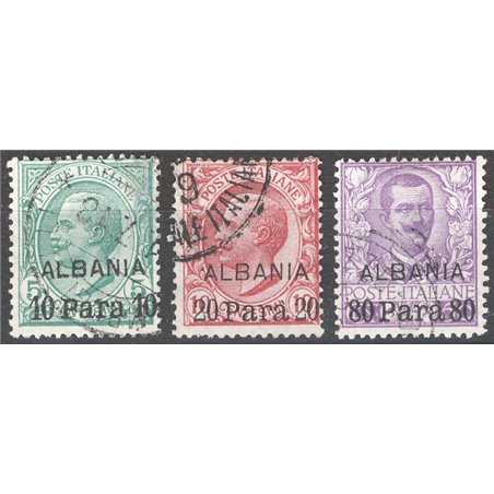 Levant Albania 1907 Overprinted series no. 7/9 Cat. €140 (U)