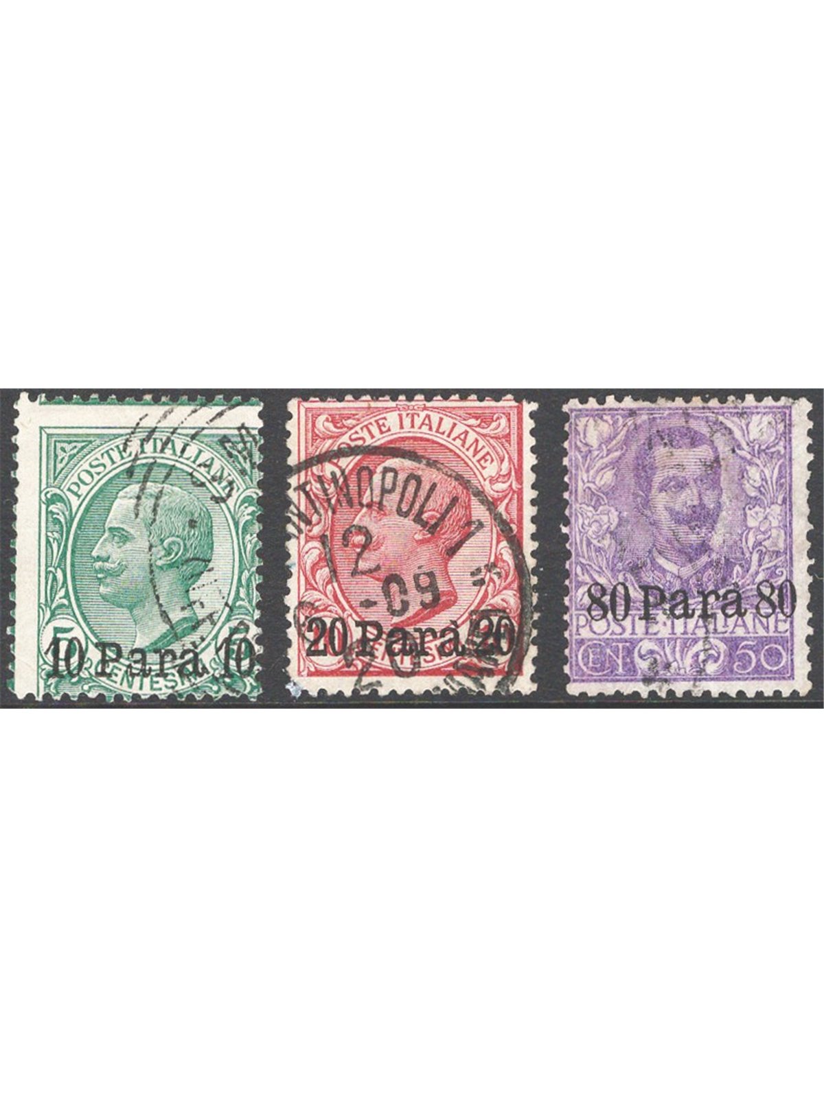 Levant Albania 1907 Overprinted series no. 10/12 Cat. €70 (U)