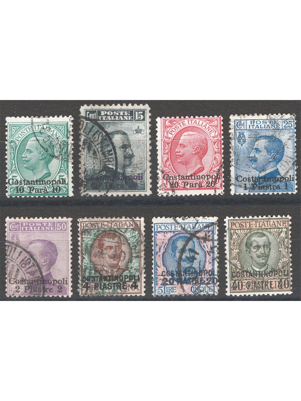 Levante Constantinople 1909/11 Overprinted series no. 20/27. Cat. € 175 (U)