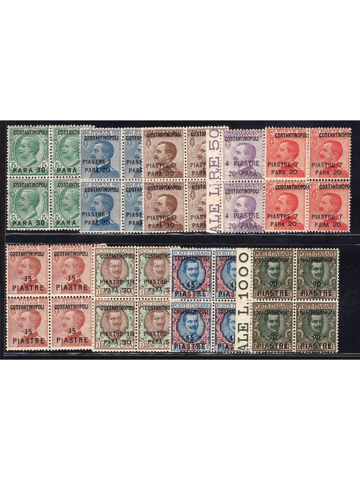 Levante Constantinople 1923 Overprint series no. 76/84 in a block of four CiBaFil certificate Cat. €400+ (**)