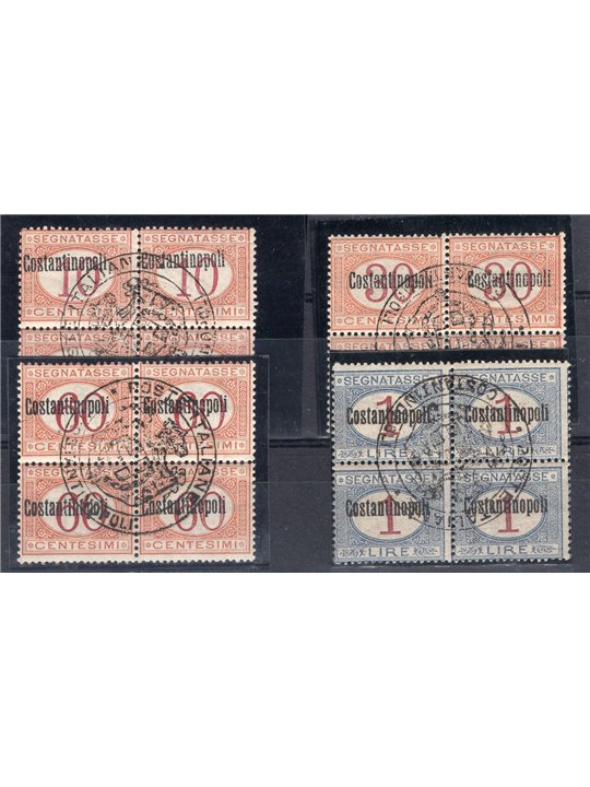 Levant Constantinople 1922 Postage mark in blocks of 4 with postal control mark in the centre and local overprint ‘Constantinopl