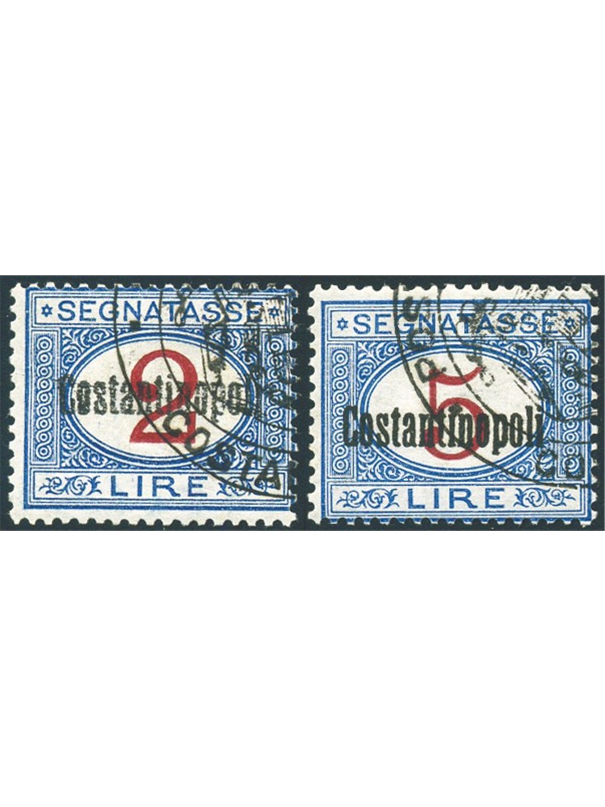 Levante Costantinopoli 1922 Segnatasse soprast. serie n° 5/6 Cert. Biondi Cat. € 9.700 (**)