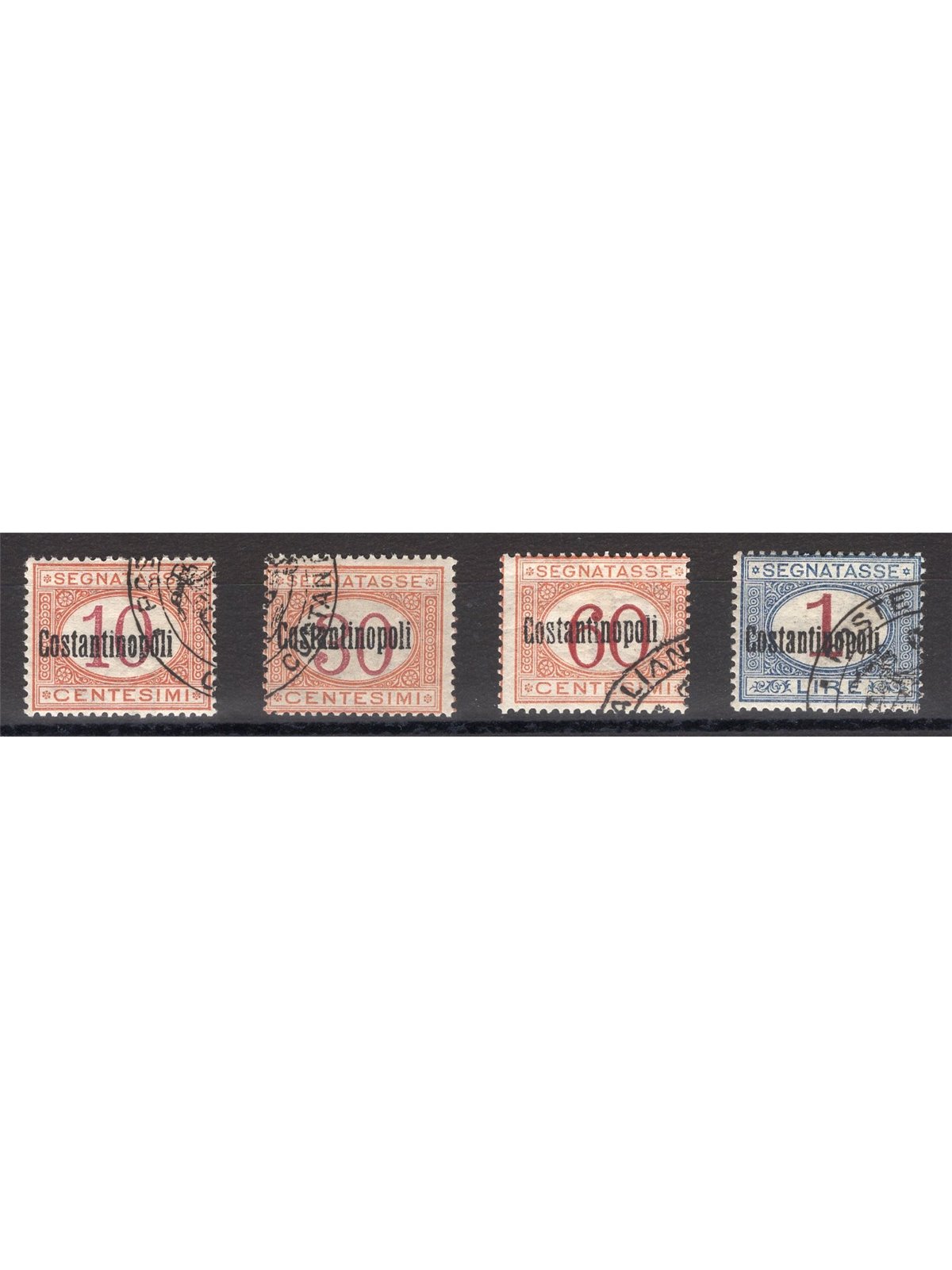 Levante Constantinople 1922 Overprinted tax stamps series no. 1/4 with postal control stamp Cat. € 440 (*)