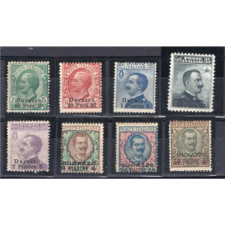 Levante Durazzo 1909/11 Soprast. serie n° 1/8 Cert. Biondi Cat. € 1.750 (**)