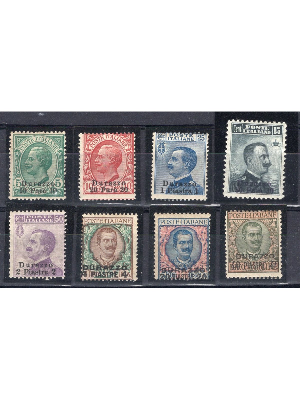 Levante Durres 1909/11 Overprint series no. 1/8 Biondi Certified Cat. €1,750 (**)