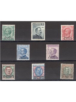 Levante Durazzo 1909/11 Soprast. serie n° 1/8 Cert. CiBaFil Cat. € 700 (*)