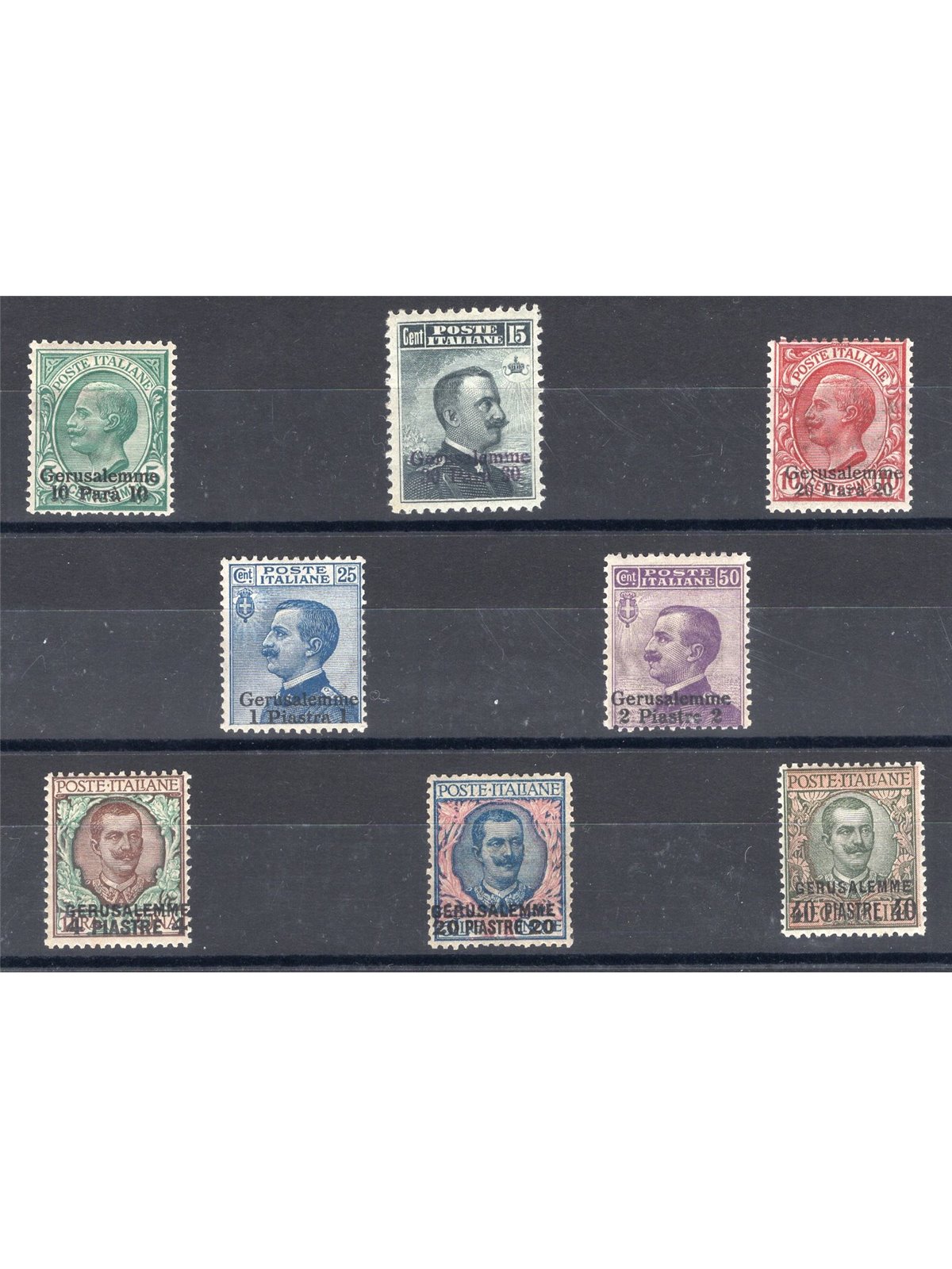 Levante Gerusalemme 1909/11 Soprast. serie n° 1/8 con ottima centratura Cert. Biondi Cat. € 5.000 (**)