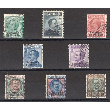 Levante Thessaloniki 1909/11 Overprint “Thessaloniki” and new denomination series no. 1/8 CiBaFil certified Cat. €1,200 (U)